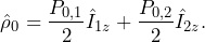 \begin{equation*}\hat{\rho}_0=\frac{P_{0,1}}{2} \hat{I}_{1z}+\frac{P_{0,2}}{2}  \hat{I}_{2z}.\end{equation*}